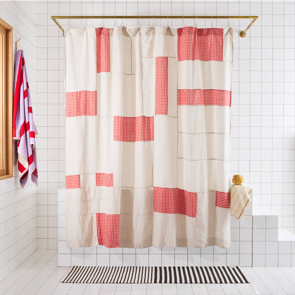 End Bits Linen Shower Curtain in Cherry