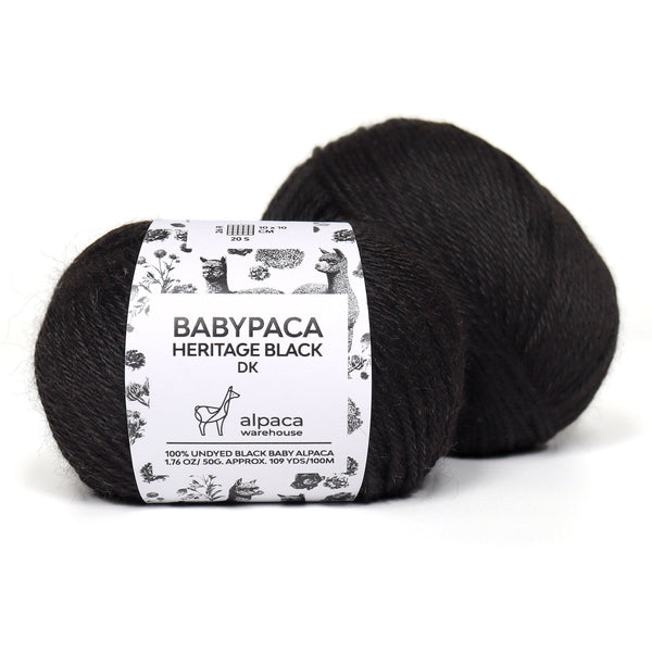 Black Heritage - 100% Baby Alpaca Undyed Yarn Wool 2 Skeins DK Weight