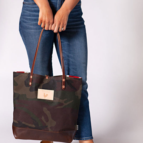Camo Waxed Canvas Classic Tote with Leather Base