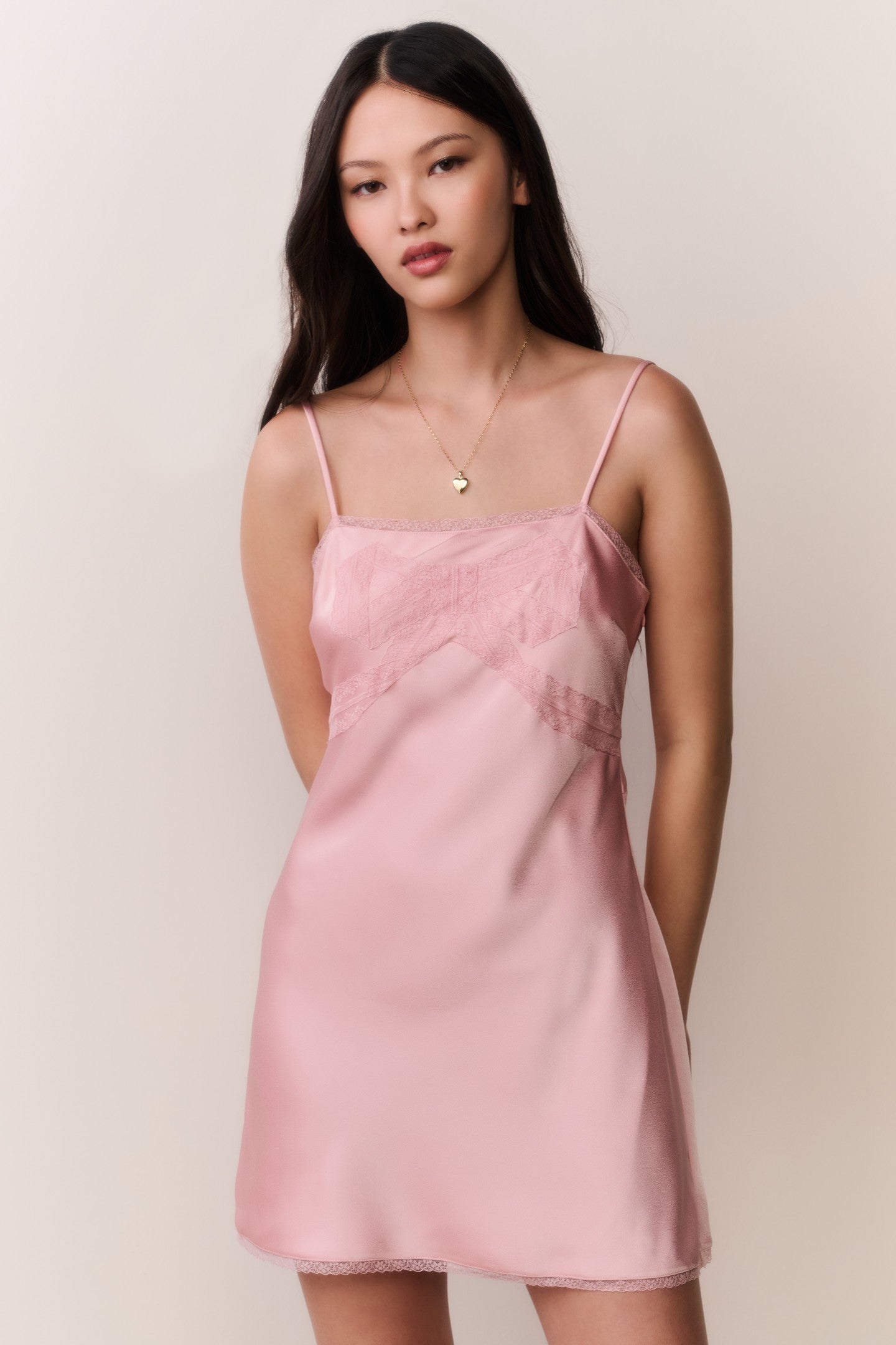 Mirelis Lace Bow Crepe Mini Dress - POTPOURRI PINK