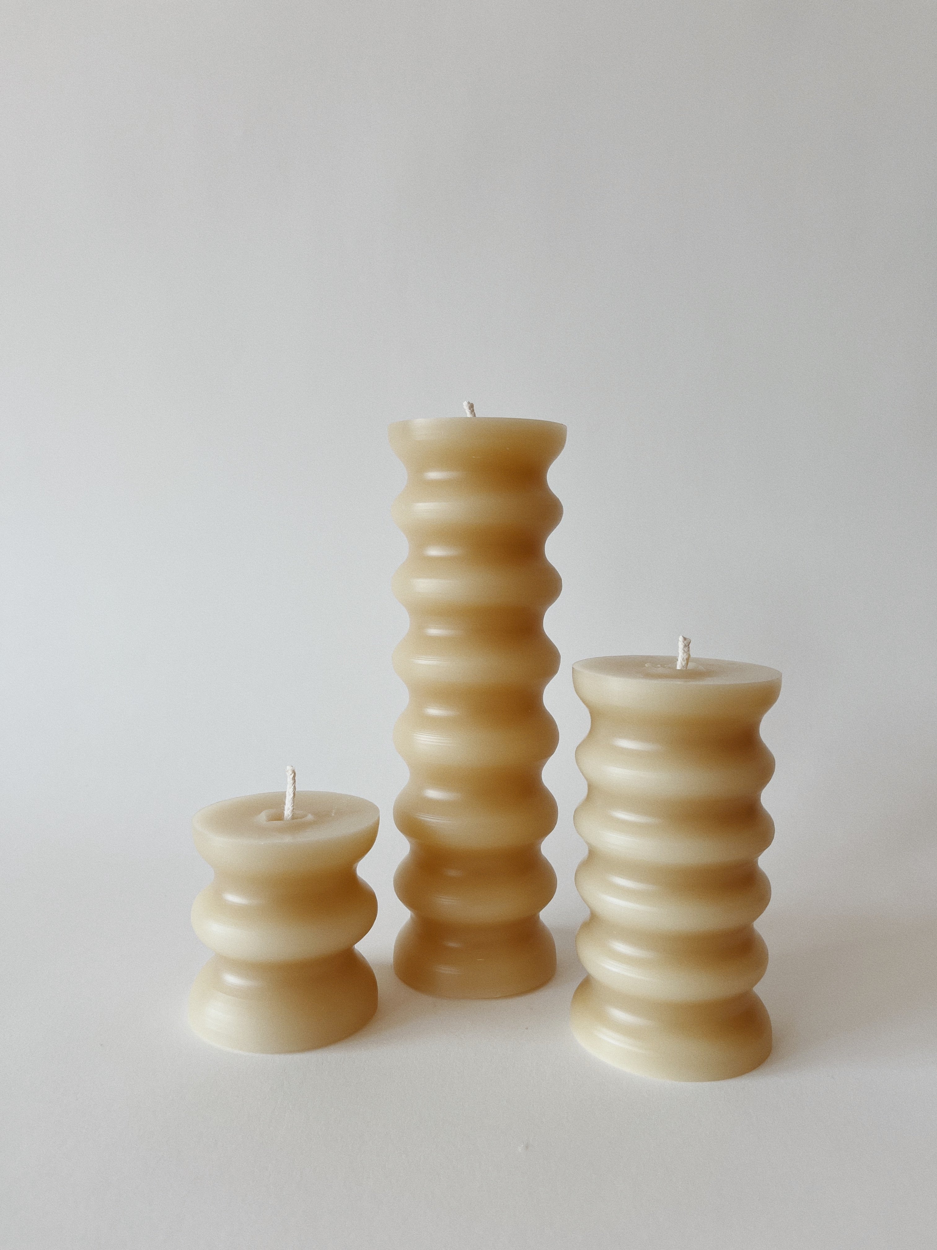 Cream Squiggle Beeswax Pillar Candles