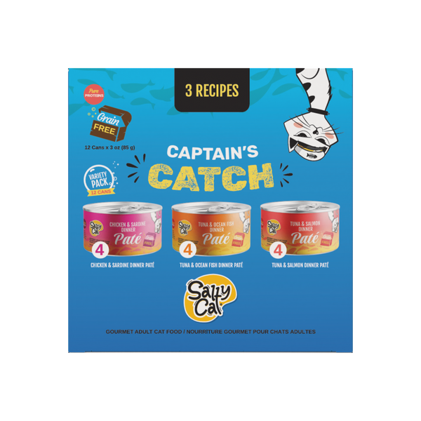 Salty Cat Captain’s Catch Dinner Paté Variety Pack Cat food for Cats, 12 Cans (3 oz Each)