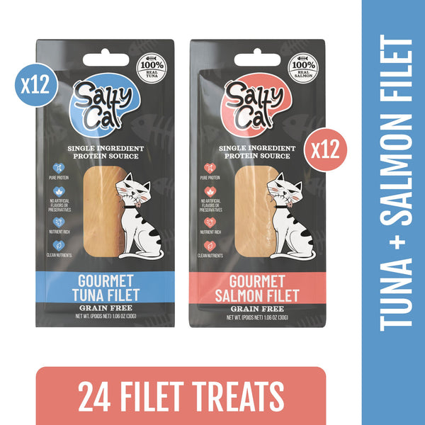 Salty Cat Gourmet Natural Tuna & Salmon Filet Treats for Cats, 30g (24-Pack)