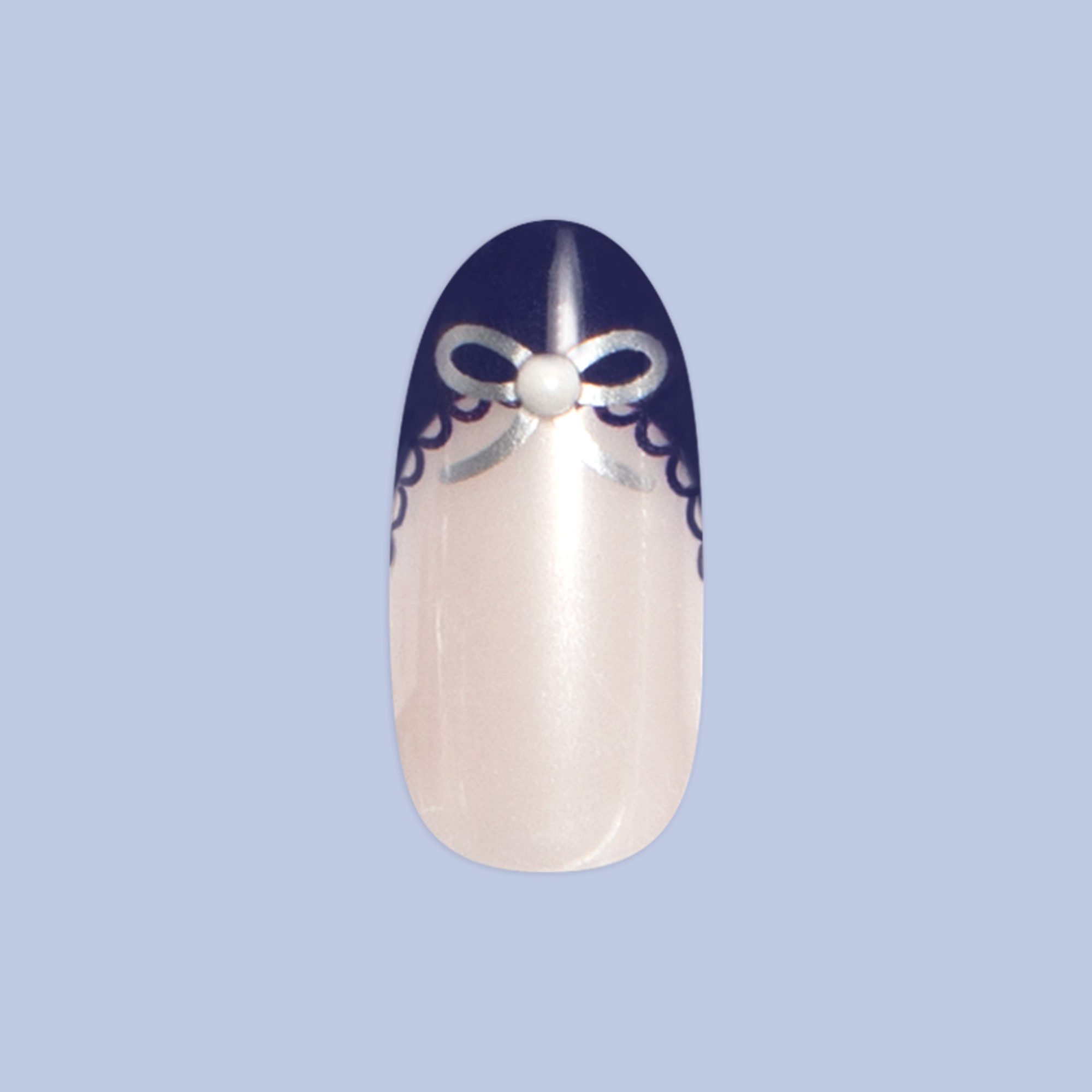 Lacy Pearl Navy French - Press On | Medium | Oval