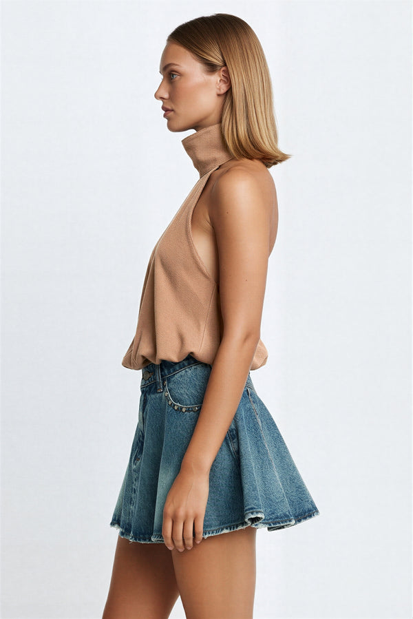 BUBBLE HALTER TOP IN DUSTY CORAL