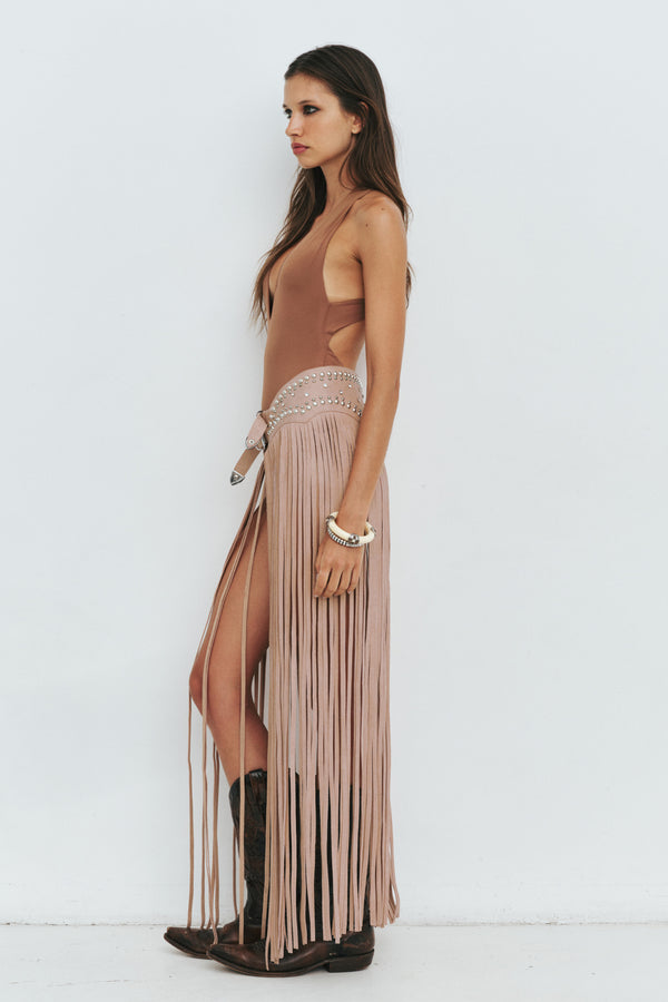 MAXI FRINGE CHAPSKIRT