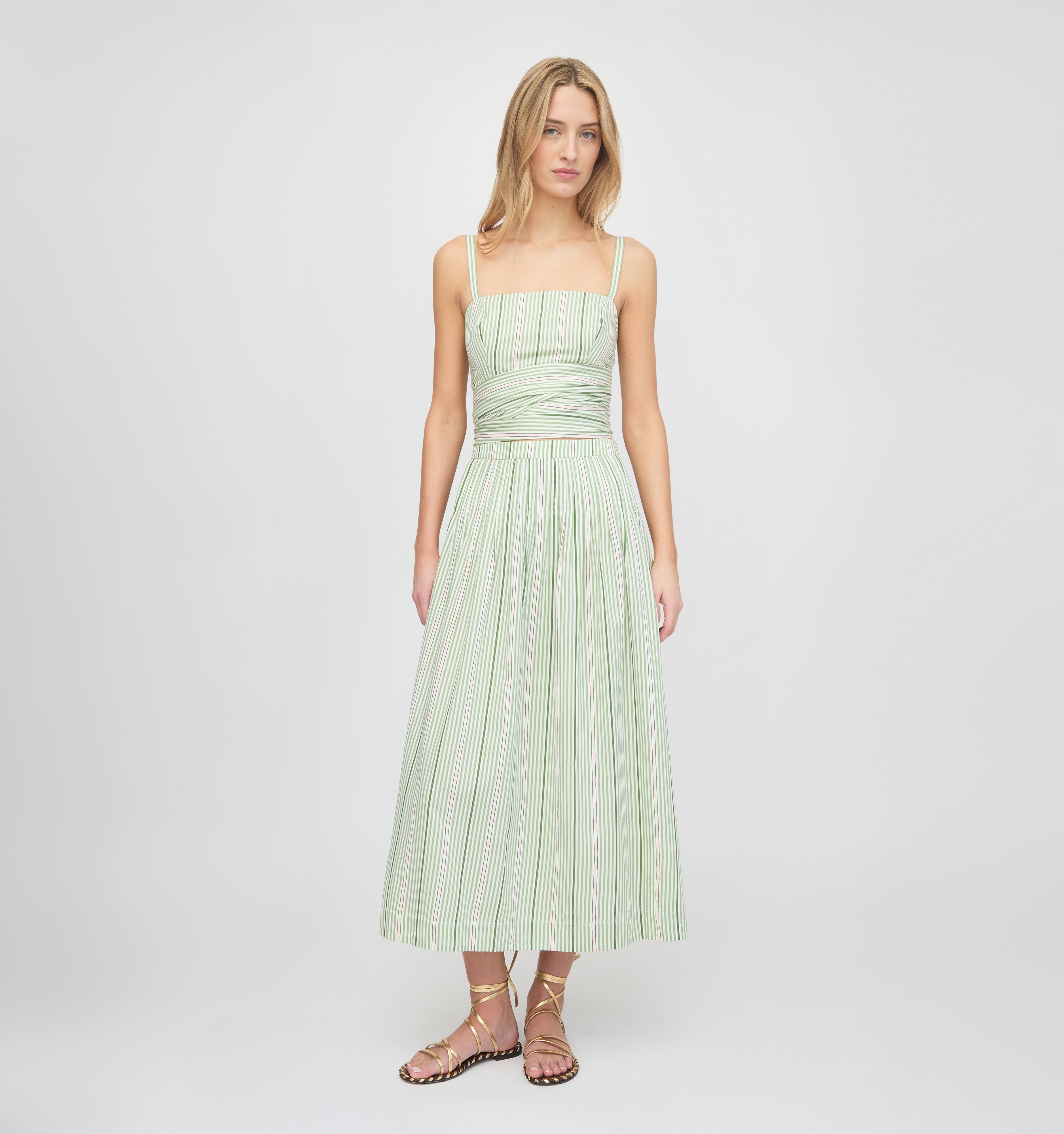 The Ame Skirt - Green Jacquard Stripe