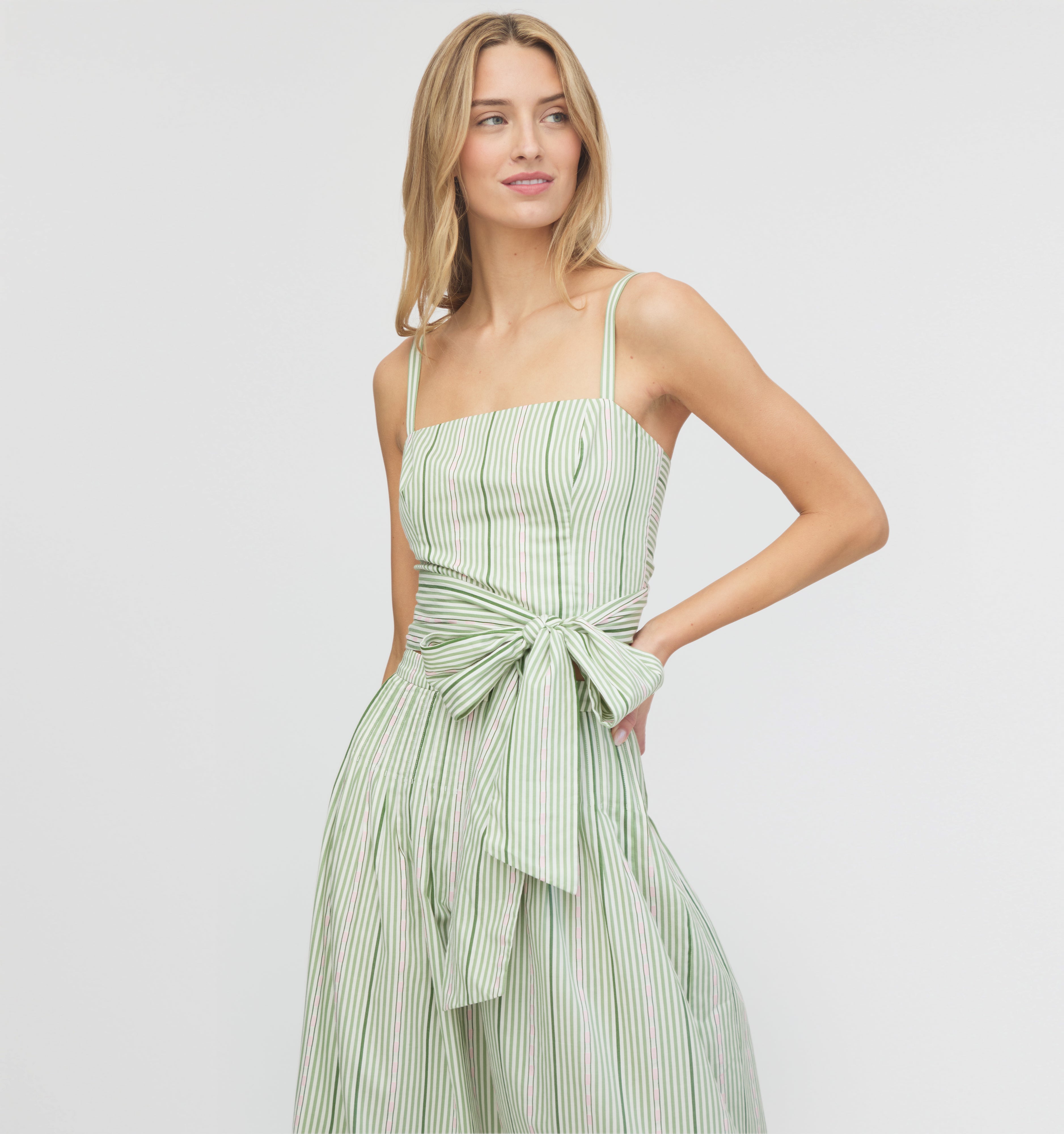 The Miranda Top - Green Jacquard Stripe