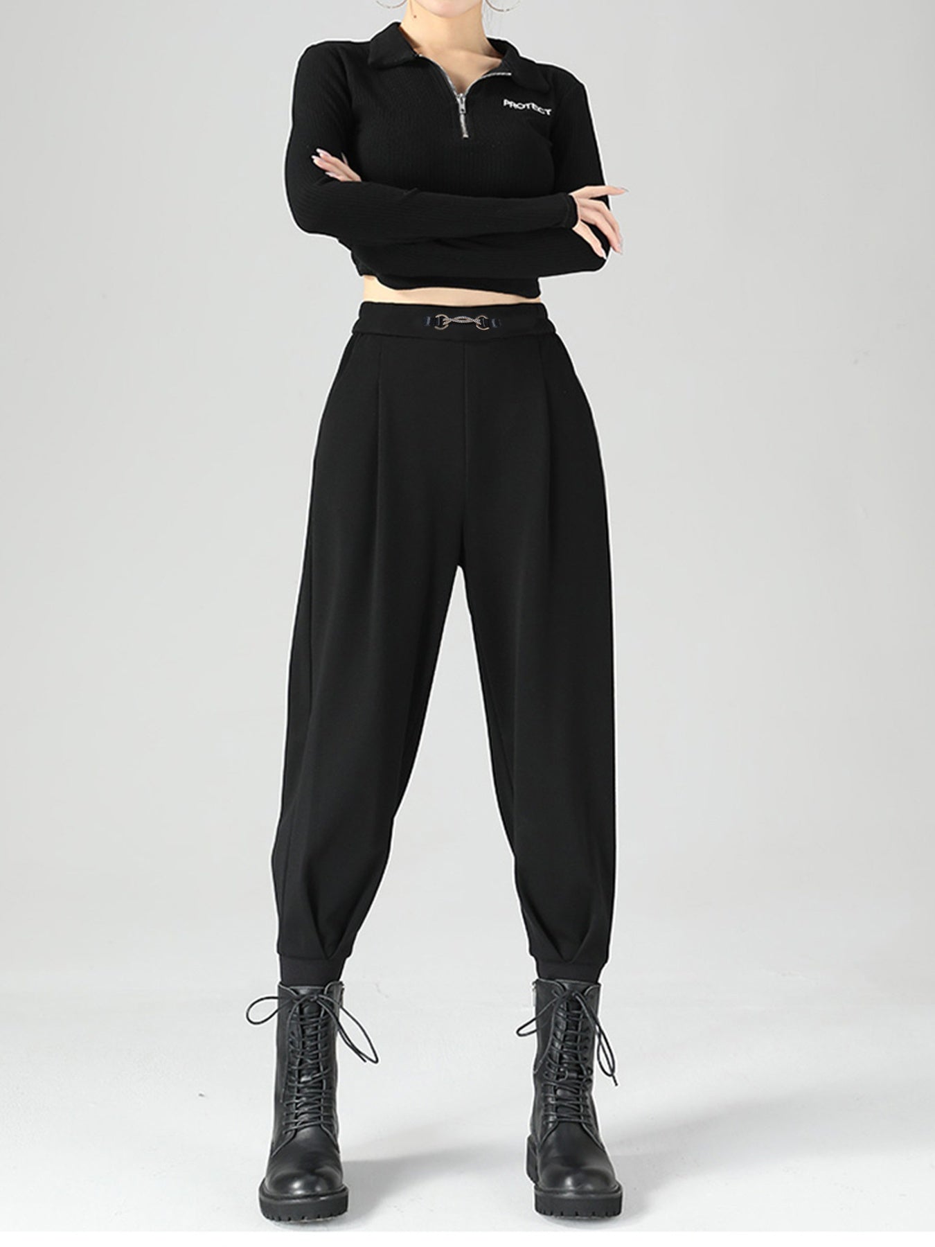 Rebel Buckle High-Waisted Tapered Jogger | Glamour Grove