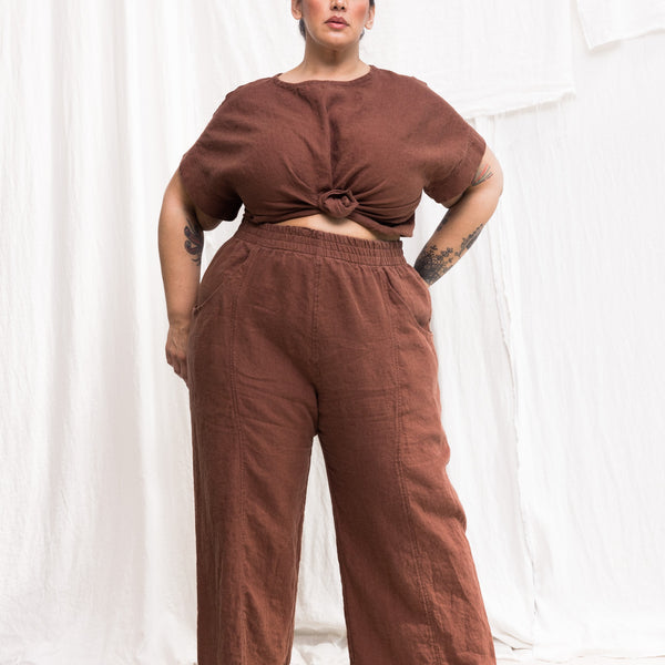 Clyde Culotte in Midweight Linen, Cedar, Size 1X-Regular | READY TO SHIP