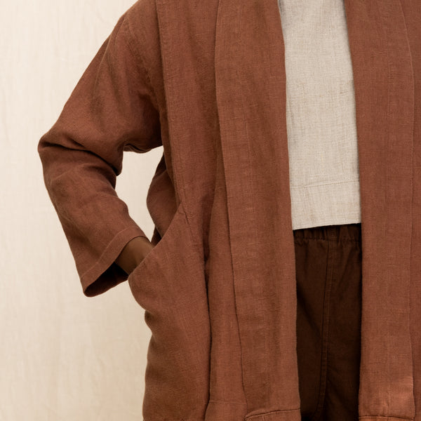 Clyde Jacket in Midweight Linen, Cedar, Size L/XL | READY TO SHIP