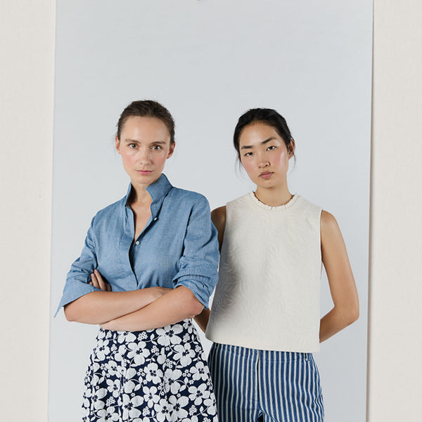 Gia Frill Shell Top in Natural Leaves Knit Jacquard