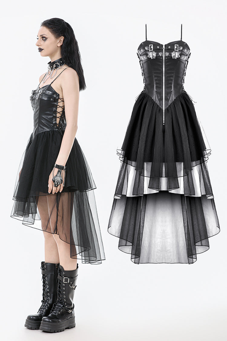 Punk Faux Leather & Mesh Dress DW1105