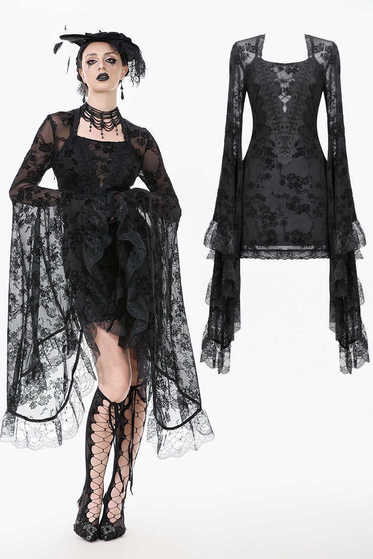Gothic Embroidered Mesh Dress with Big Sleeves DW1096