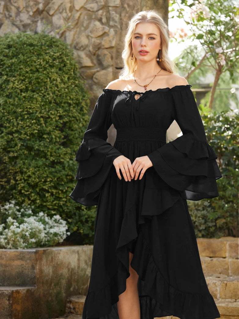 Women Renaissance Off Shoulder High-Lo Pocket Dress