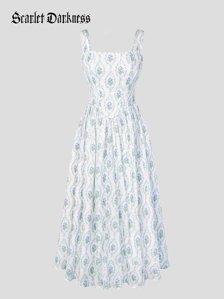 Women Victorian Corset Dress with Pockets for Spring