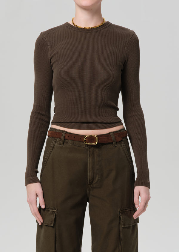Pilar Waffle Crewneck in Umber
