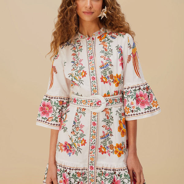 Off-White Delicate Forest Scarves Organic Cotton Mini Dress