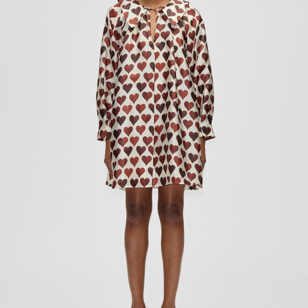 Collared Voluminous Dress - Hearts