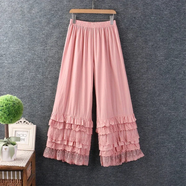 Cottagecore Lace Hem Cropped Pants