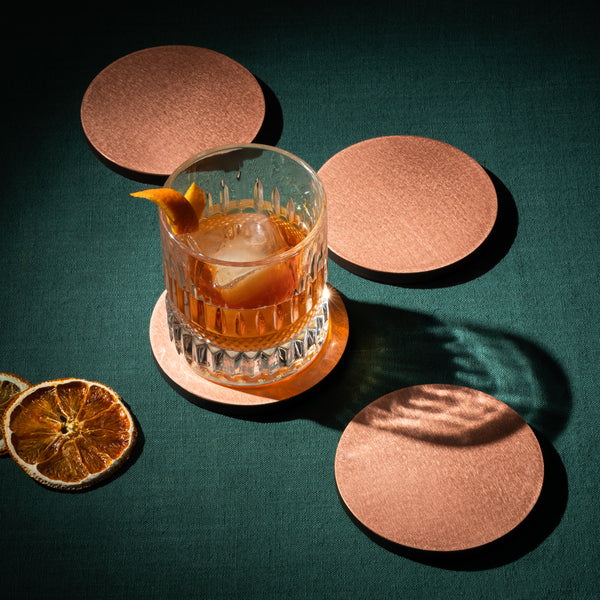 Brushed Copper Coaster Set - Natural