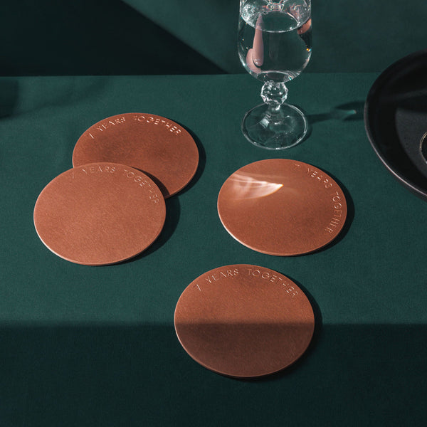 7 Year Anniversary Copper Coaster Set - Minimalist