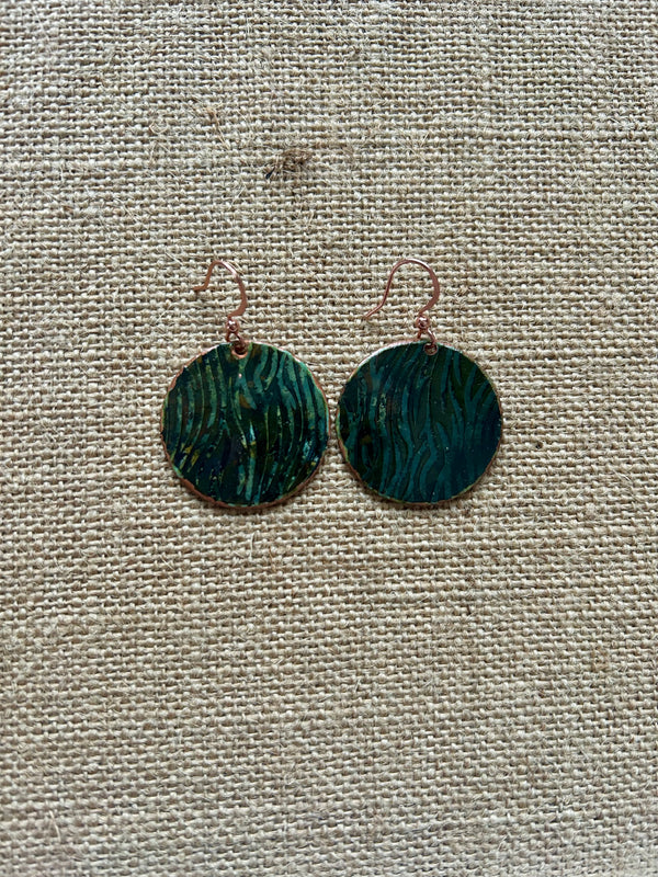 Dark Green Patina Rolled Earring