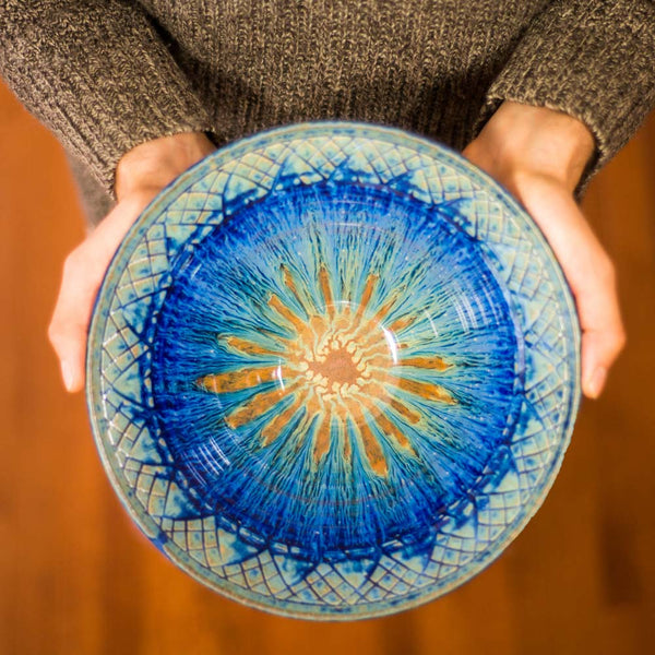 Medium Hand Carved Ceramic Lotus Bowl