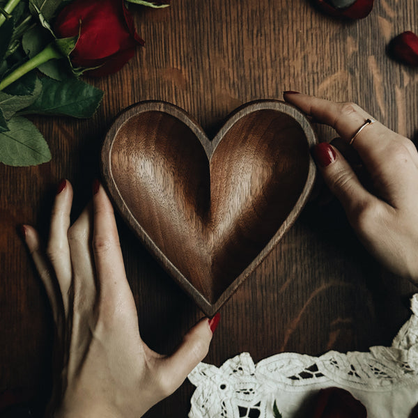RTS Hand Carved Heart Dish, Walnut