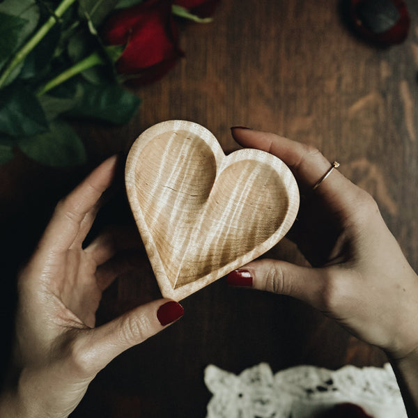 RTS Hand Carved Heart Dish, Fancy Maple