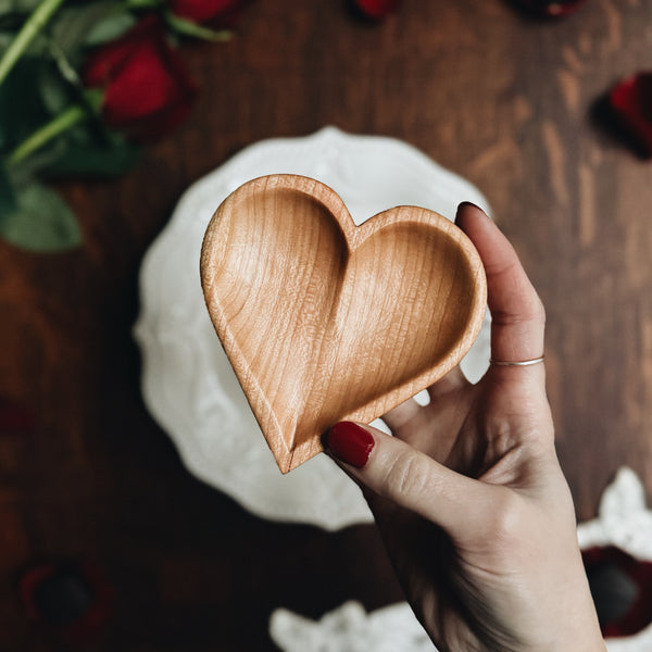 RTS Hand Carved Heart Dish, Cherry