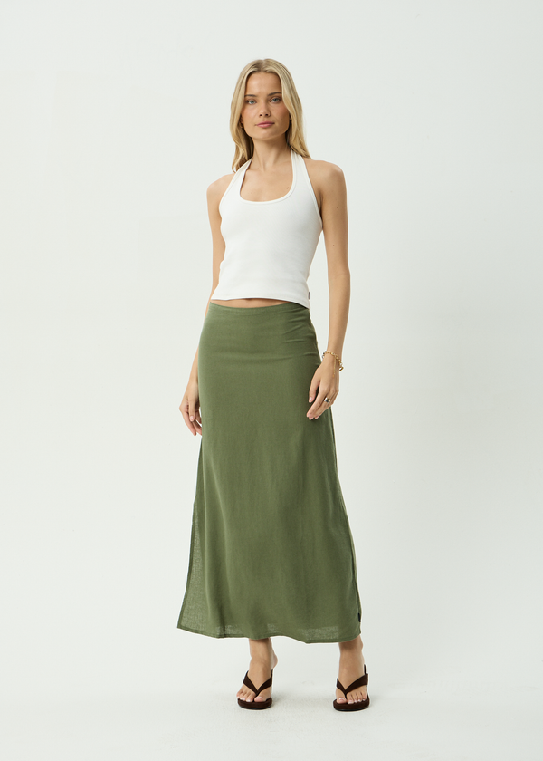AFENDS Womens Lilo - Maxi Skirt - Deep Olive