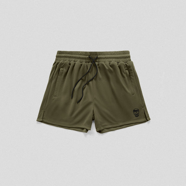Core Skull Mesh Training Shorts - Khaki Green