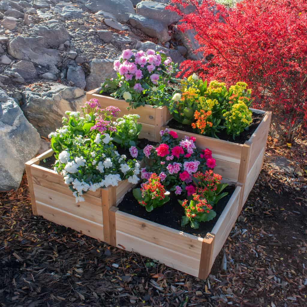 Outdoor Living Today 3.5 ft × 4 ft Tiered Cedar Corner Garden Bed