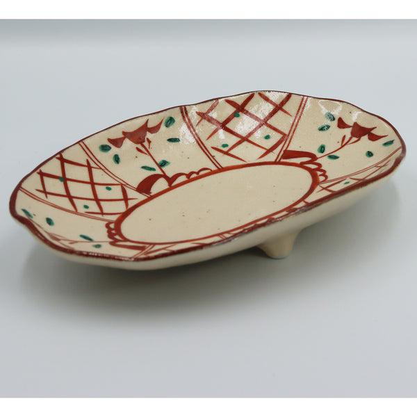 Hand-Painted Three-Legged Oval Dish