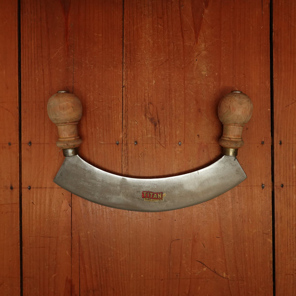 Titan Mezzaluna 10" Carbon Steel Beech Italy 1950s-70s?