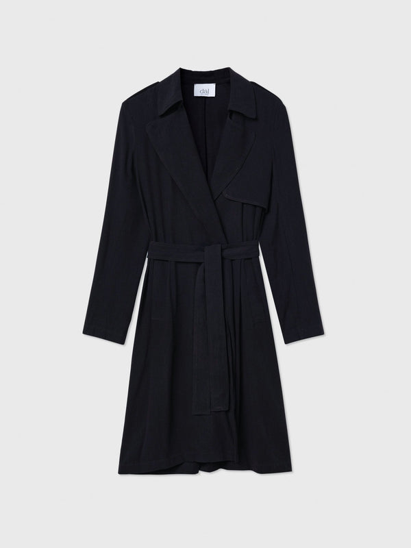 Black Flowy Lapel Trench Coat