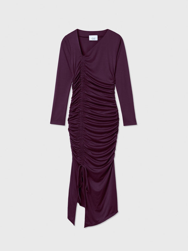 Ruched Asymmetric Midi Dress