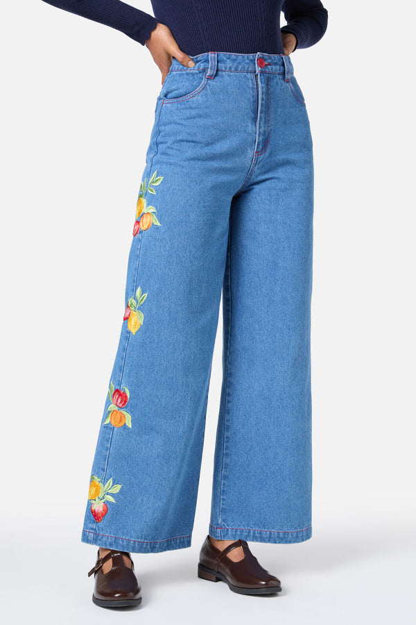 Fruit Embroidered Denim Jean