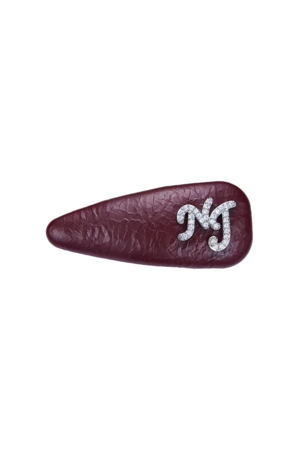 Eloise Crystal-Detail Wine Red Leather Hair Clip Set