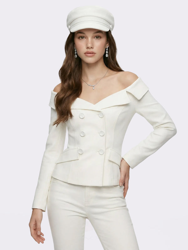 Monique Tailored White Denim Top