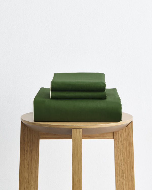 Moss, Apple & Vanilla Piped 100% Organic Cotton Percale Duvet Cover Set