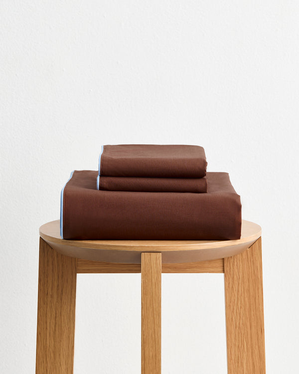 Espresso, Vanilla & Sky Piped 100% Organic Cotton Percale Duvet Cover Set