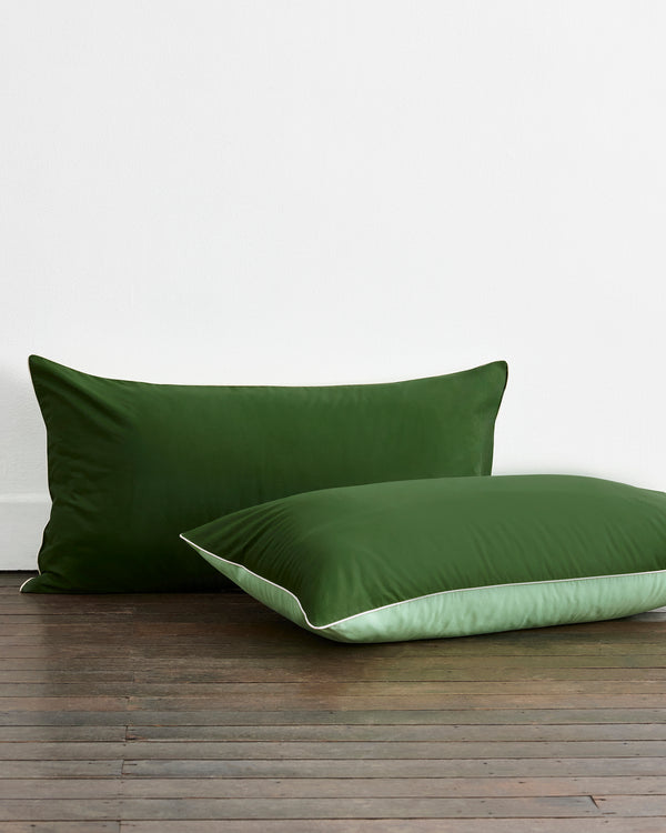 Moss, Apple & Vanilla Piped 100% Organic Cotton Percale King Pillowcases (Set of Two)