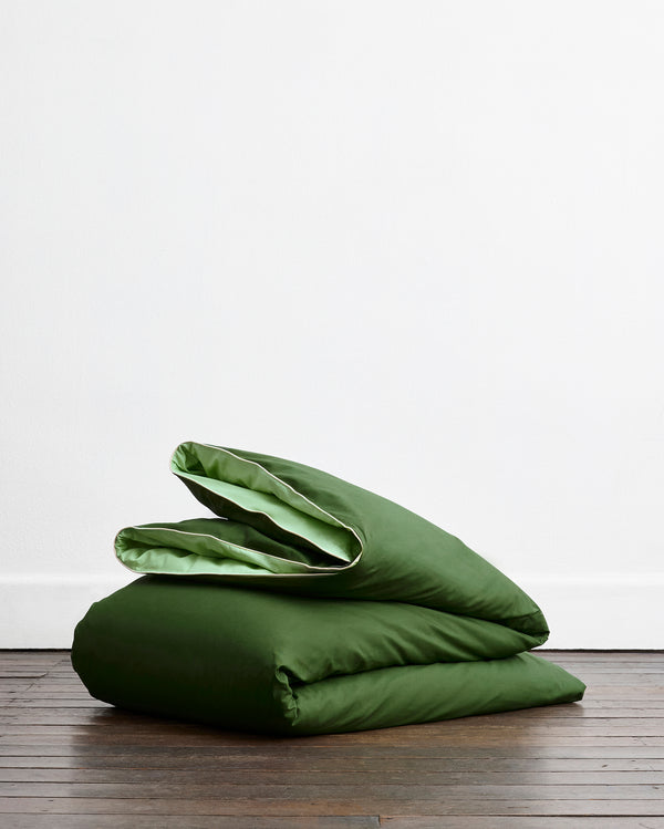 Moss, Apple & Vanilla Piped 100% Organic Cotton Percale Duvet Cover