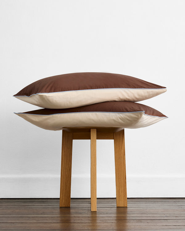 Espresso, Vanilla & Sky Piped 100% Organic Cotton Percale Pillowcases (Set of Two)