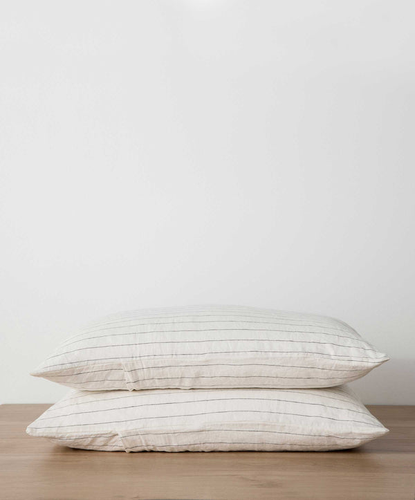 Set of 2 Linen Pillowcases - Pencil Stripe