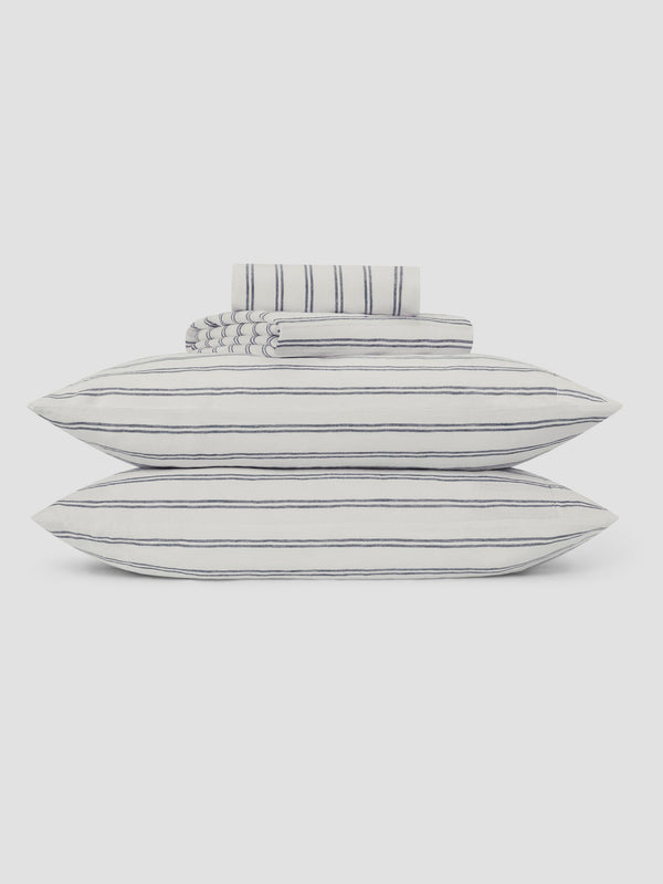 Ivory Kemptown Stripe Linen Blend Sheet Set