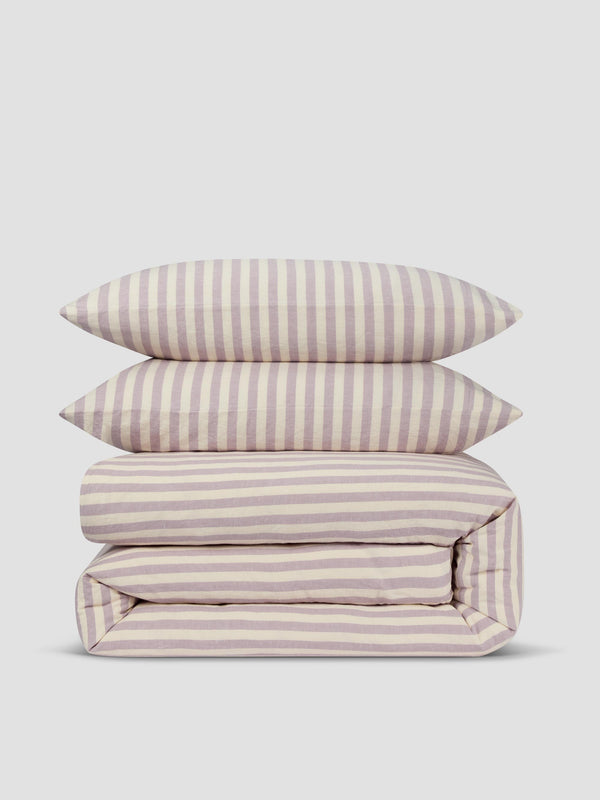 Elderberry Pembroke Stripe Linen Blend Duvet Set