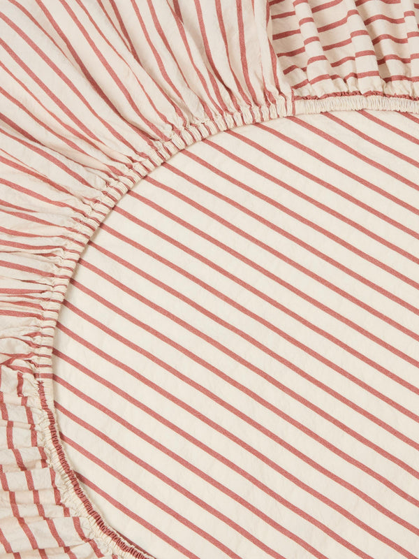 Auburn Red Texture Stripe Cotton Kids Fitted Sheet